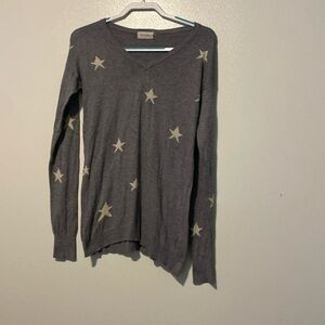 The Nines v neck grey cream stars long sleeve viscose uber soft sweater small